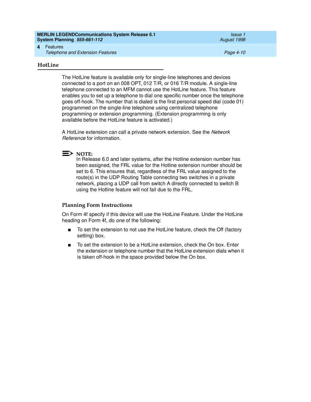 Lucent Technologies 6.1 manual HotLine 