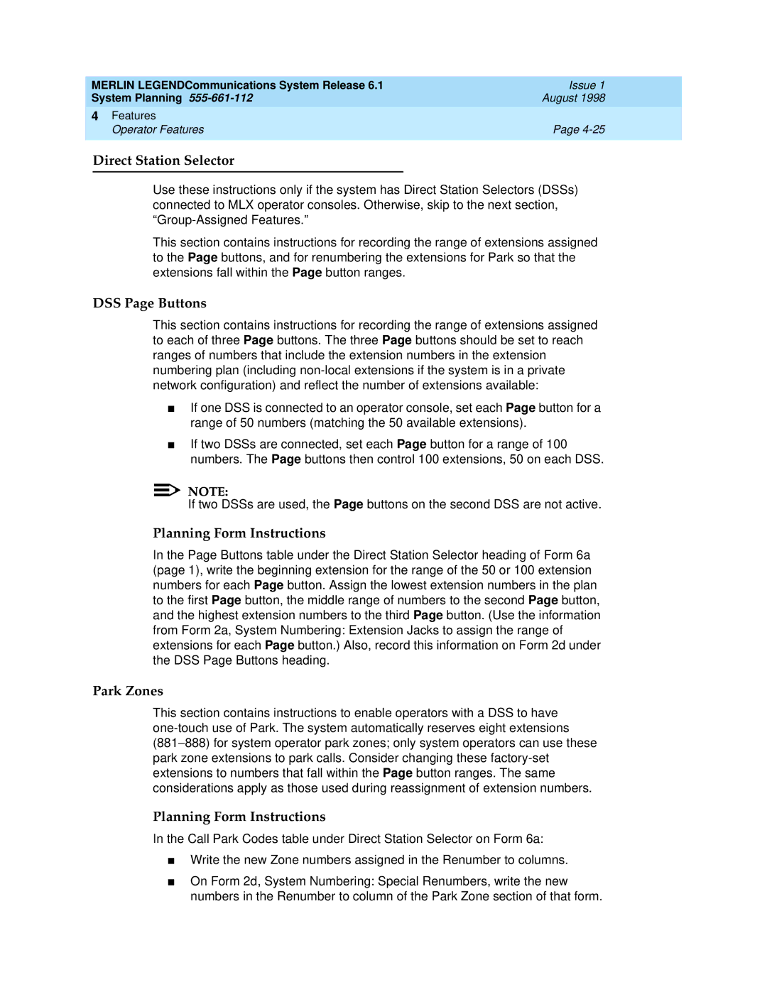 Lucent Technologies 6.1 manual Direct Station Selector, DSS Page Buttons, Park Zones 