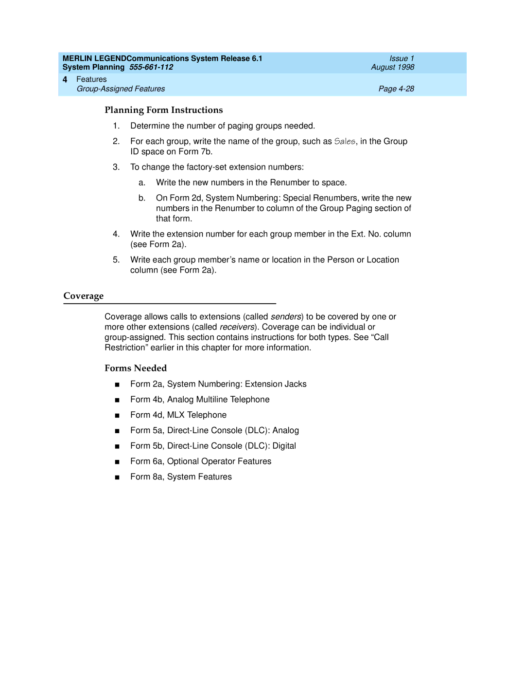 Lucent Technologies 6.1 manual Coverage 