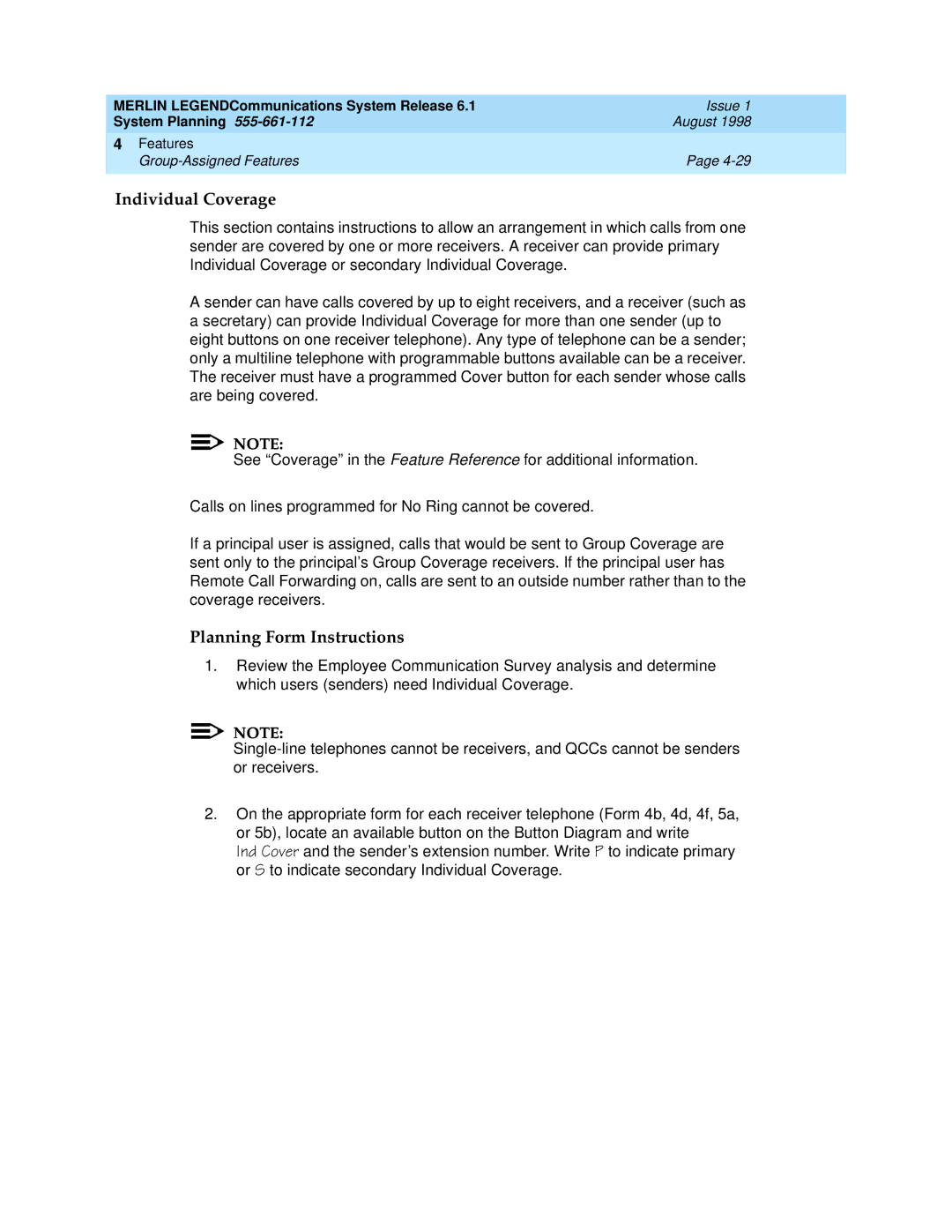 Lucent Technologies 6.1 manual Individual Coverage 