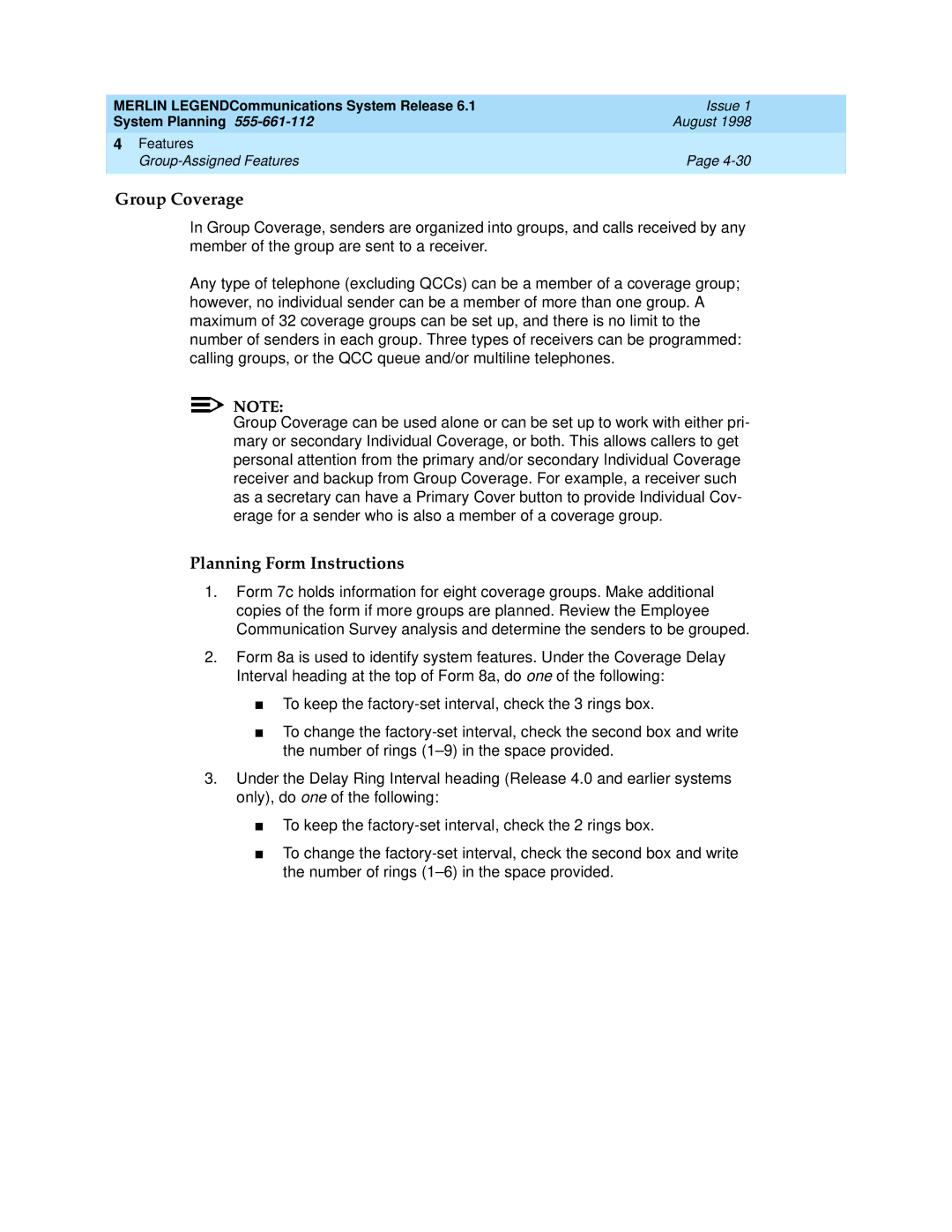 Lucent Technologies 6.1 manual Group Coverage 