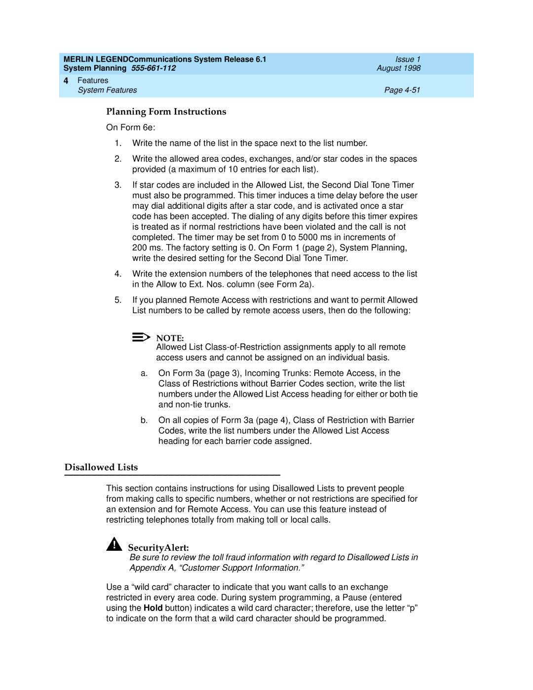 Lucent Technologies 6.1 manual Disallowed Lists 