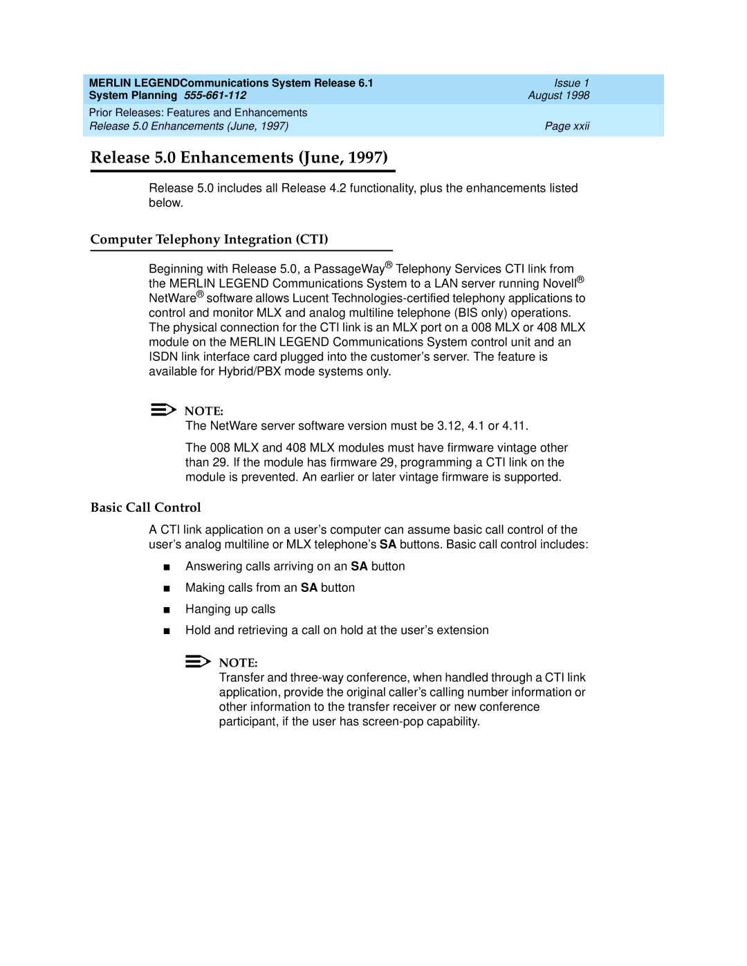 Lucent Technologies 6.1 manual Computer Telephony Integration CTI, Basic Call Control 