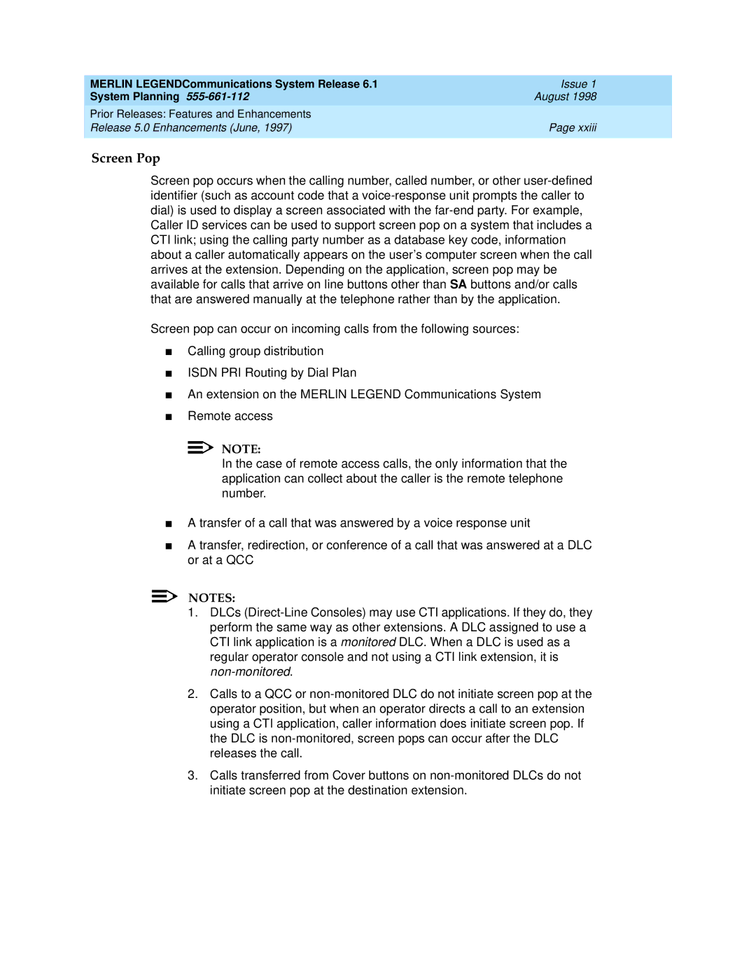 Lucent Technologies 6.1 manual Screen Pop 