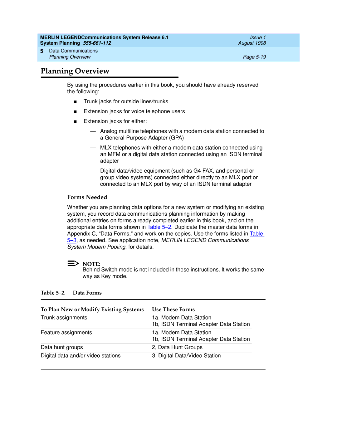 Lucent Technologies 6.1 manual Planning Overview, Forms Needed 