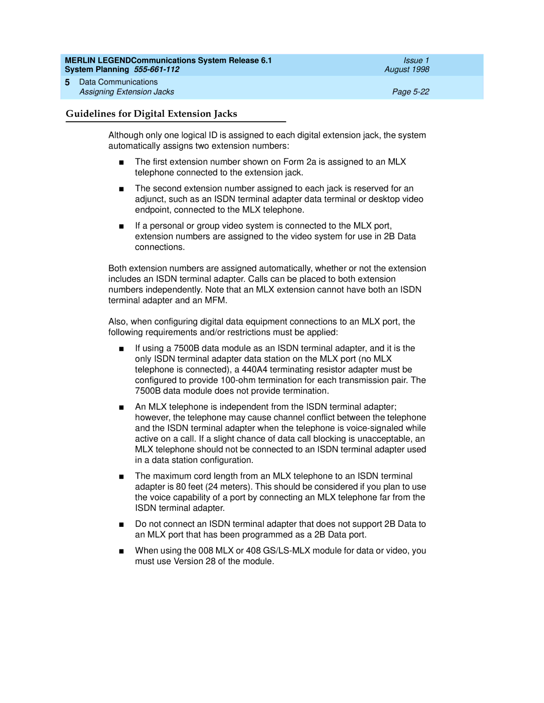 Lucent Technologies 6.1 manual Guidelines for Digital Extension Jacks 