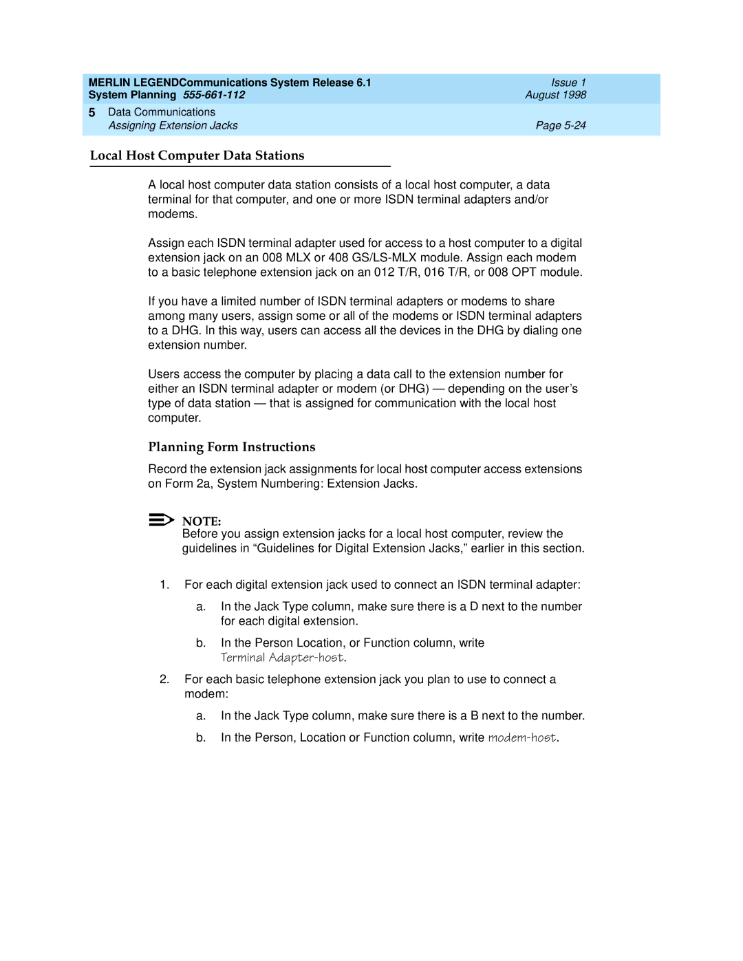 Lucent Technologies 6.1 manual Local Host Computer Data Stations, Terminal Adapter-host 