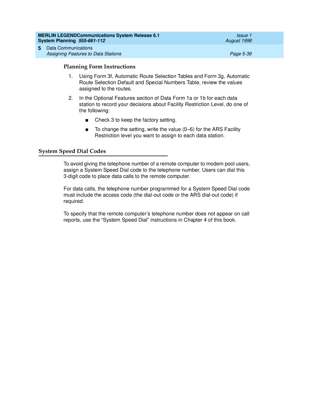 Lucent Technologies 6.1 manual System Speed Dial Codes 