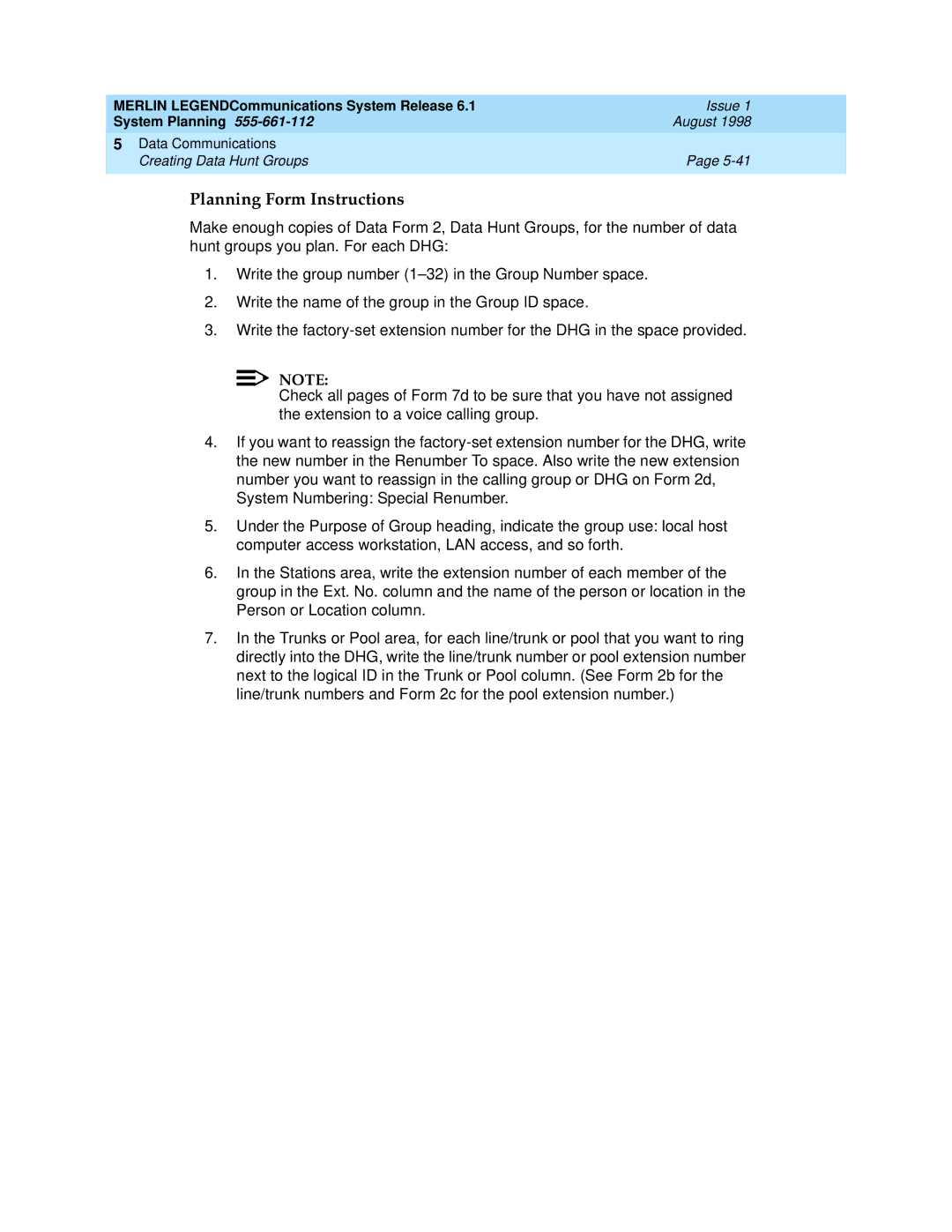 Lucent Technologies 6.1 manual Planning Form Instructions 