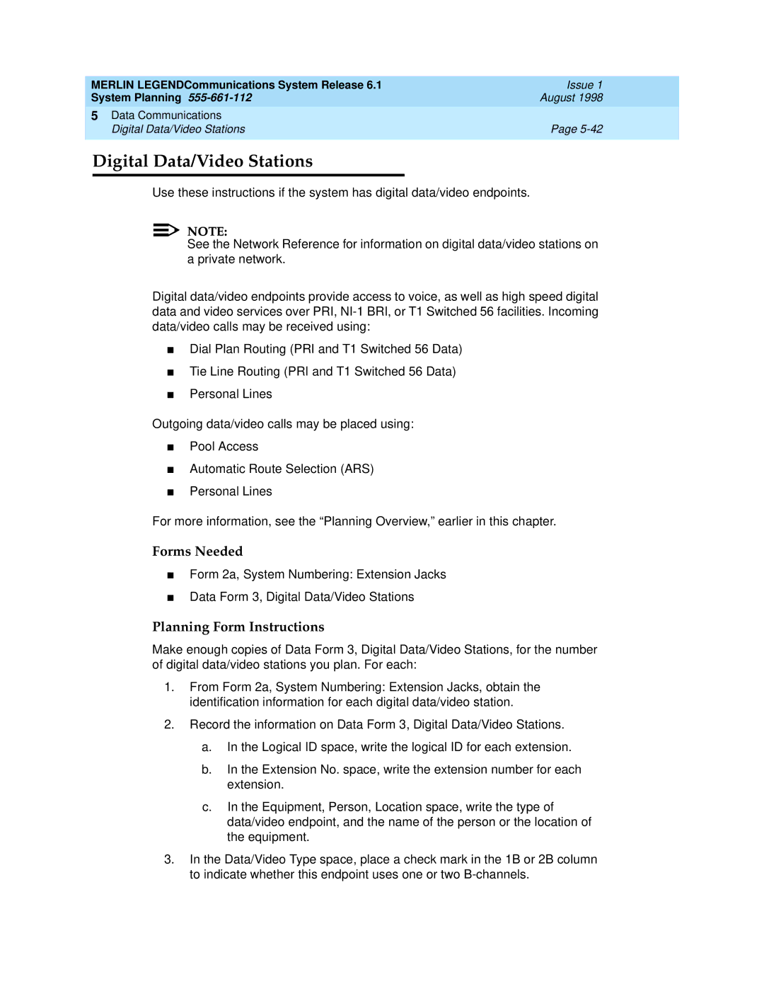 Lucent Technologies 6.1 manual Digital Data/Video Stations 