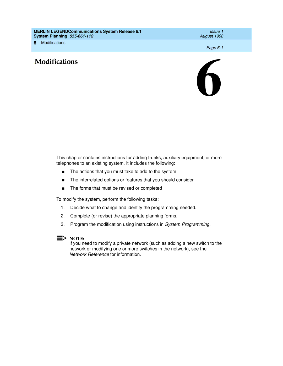 Lucent Technologies 6.1 manual Modifications 