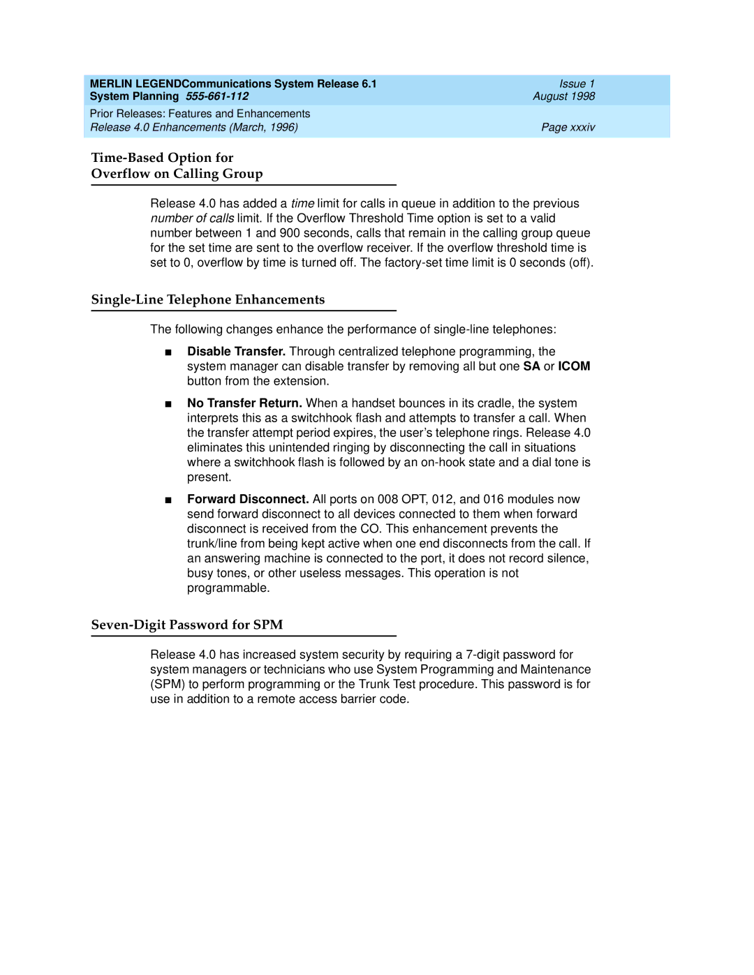 Lucent Technologies 6.1 manual Time-Based Option for Overflow on Calling Group, Single-Line Telephone Enhancements 