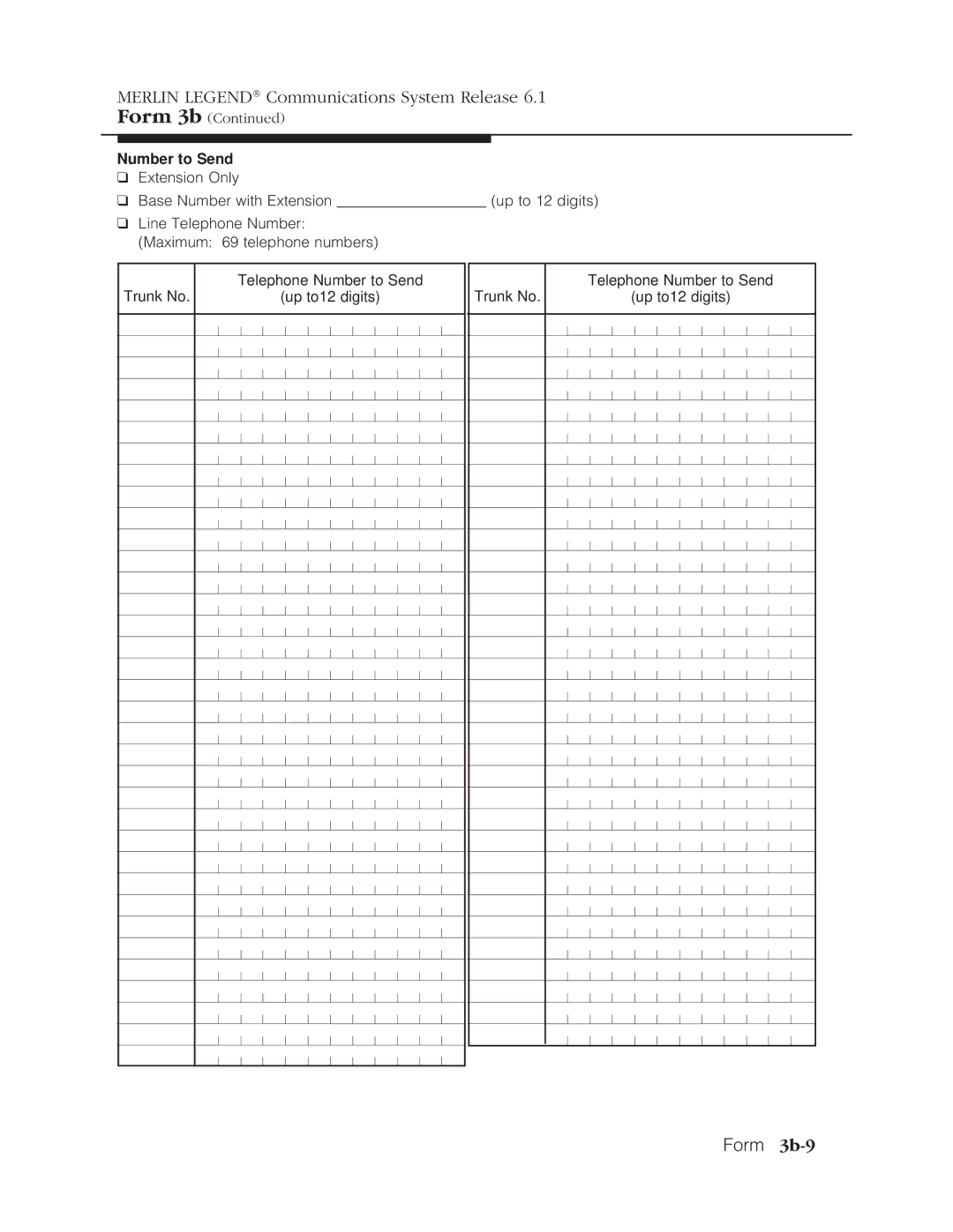 Lucent Technologies 6.1 manual Form 3b-9, Number to Send 