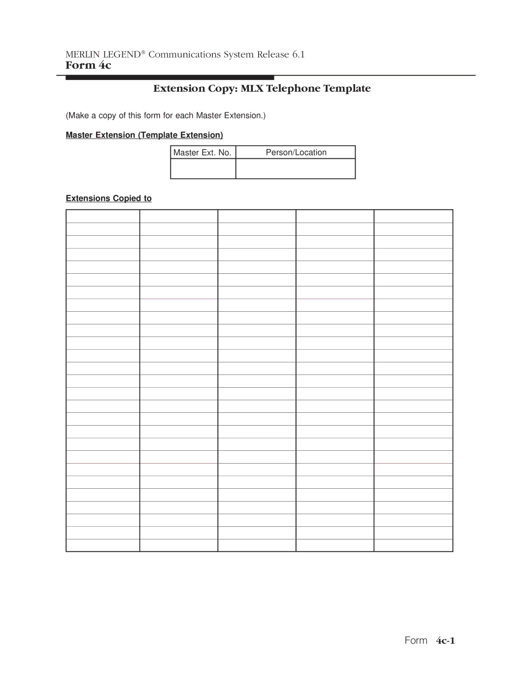 Lucent Technologies 6.1 manual Extension Copy MLX Telephone Template, Form 4c-1 