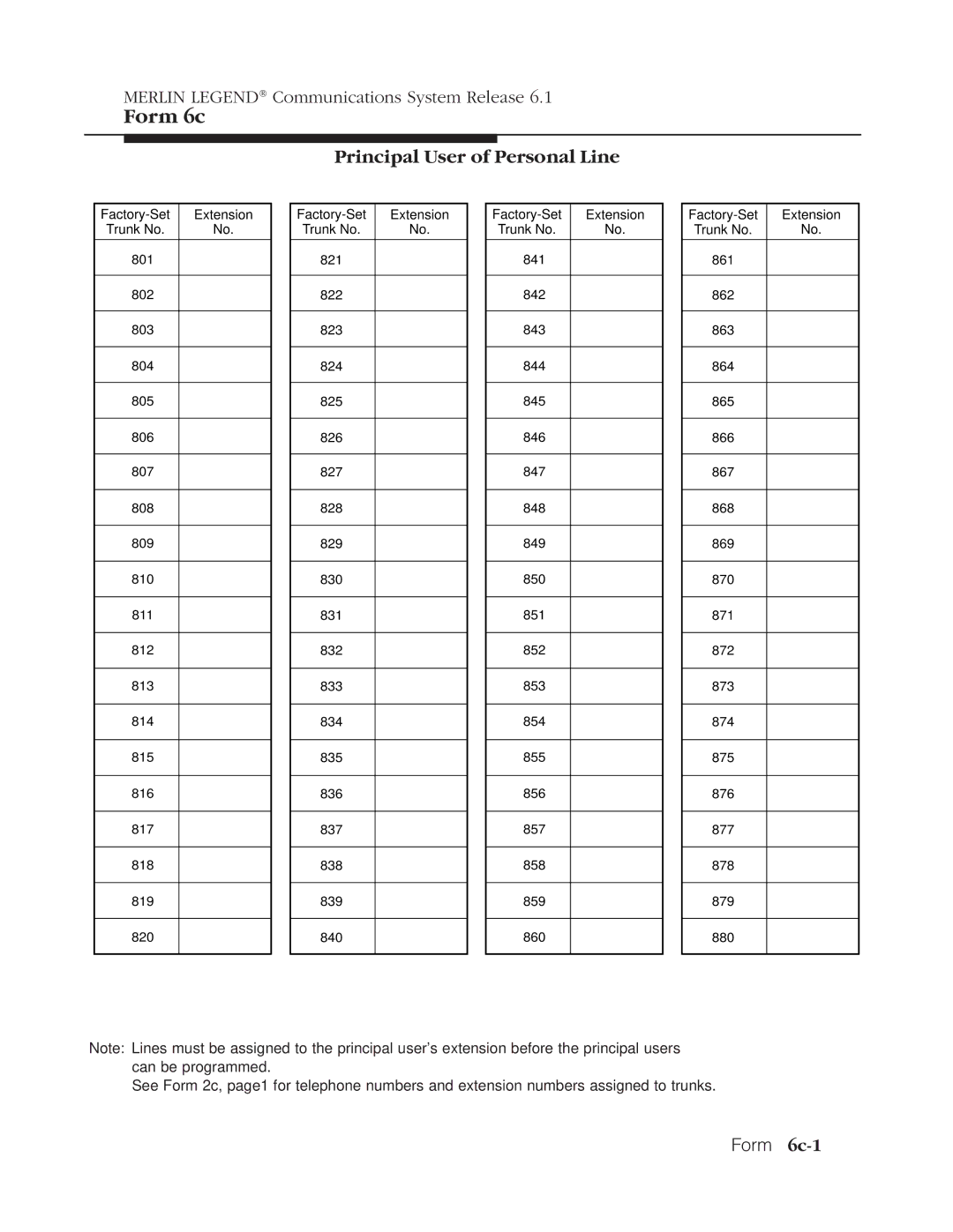 Lucent Technologies 6.1 manual Principal User of Personal Line, Form 6c-1 