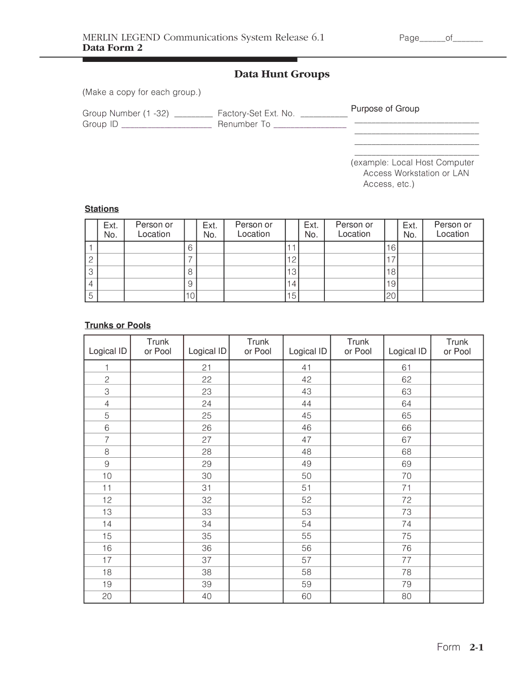 Lucent Technologies 6.1 manual Data Hunt Groups, Stations, Trunks or Pools 