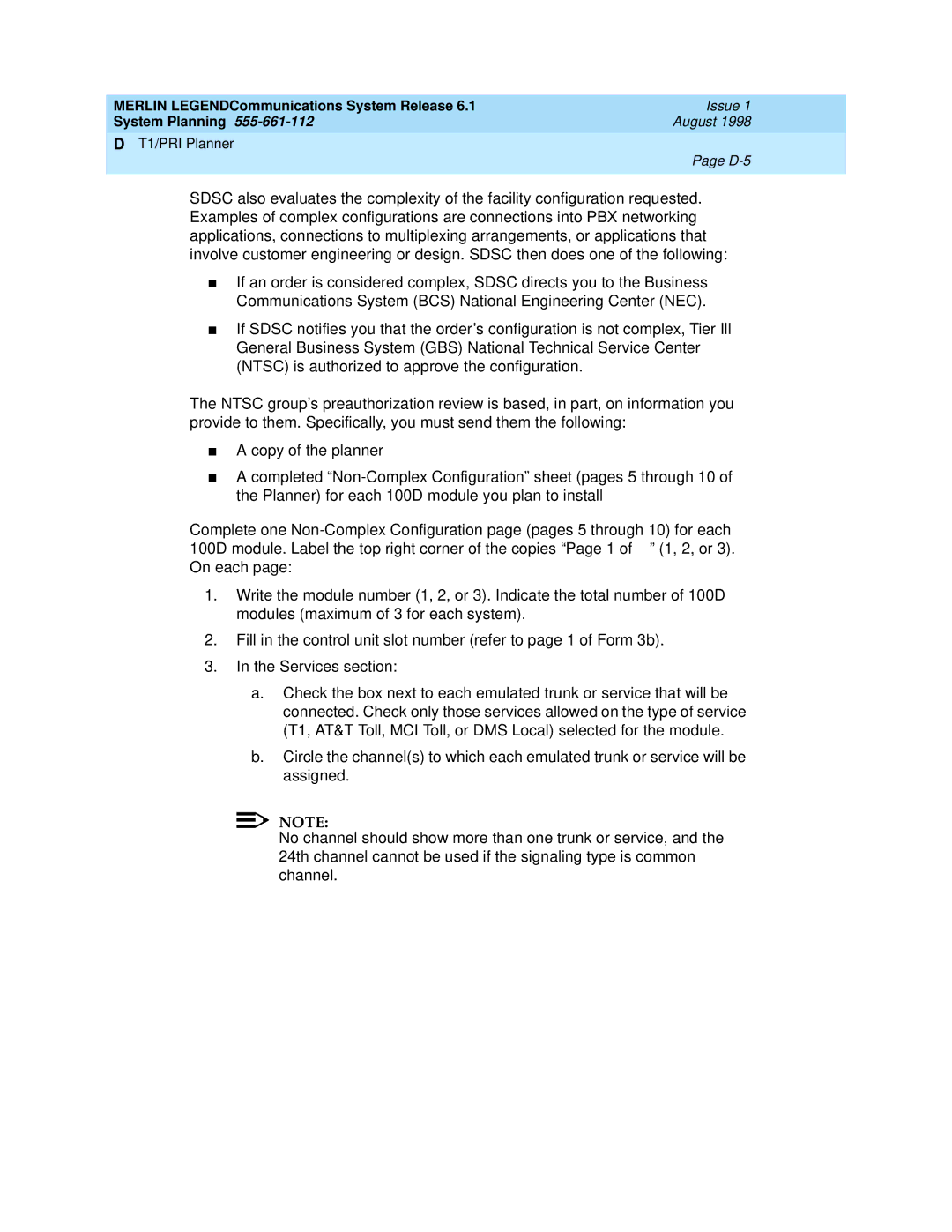 Lucent Technologies 6.1 manual T1/PRI Planner D-5 