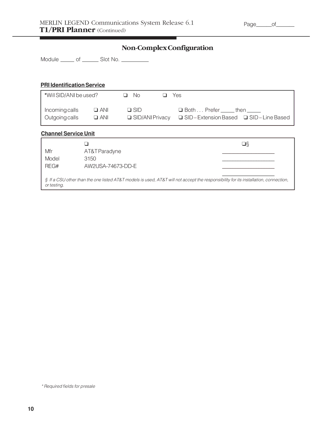 Lucent Technologies 6.1 manual T1/PRI Planner 