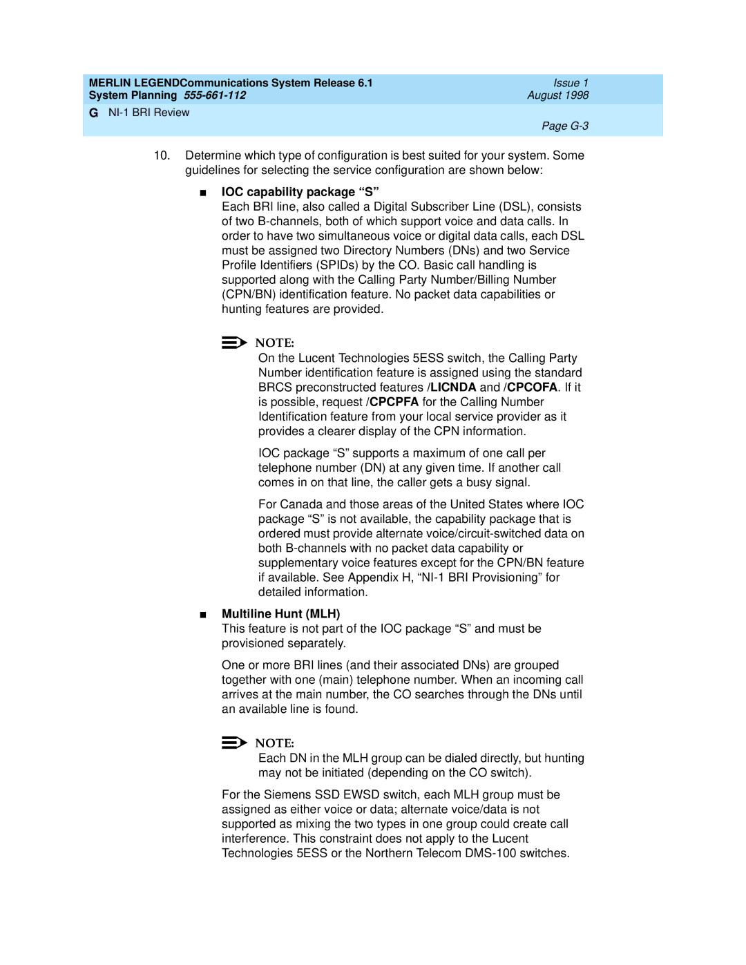 Lucent Technologies 6.1 manual IOC capability package S, Multiline Hunt MLH 