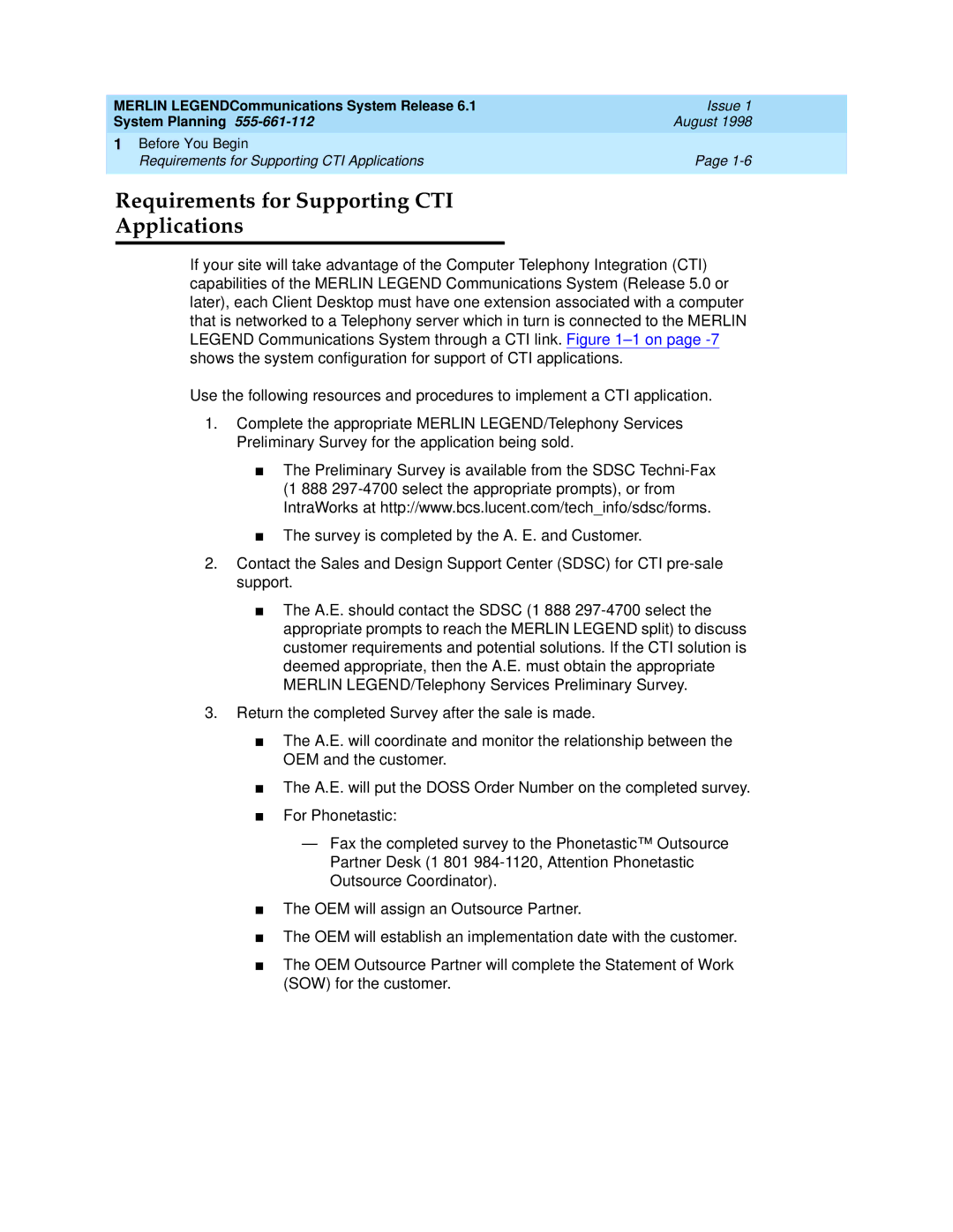 Lucent Technologies 6.1 manual Requirements for Supporting CTI Applications 