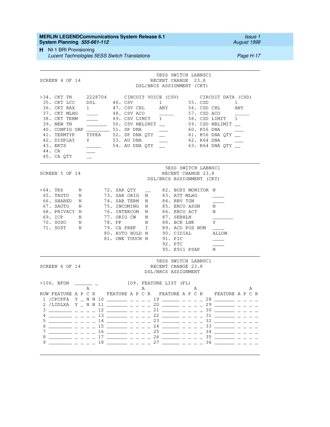 Lucent Technologies 6.1 manual Display AU DNA K64 DNA Ekts AU DNA QTY 