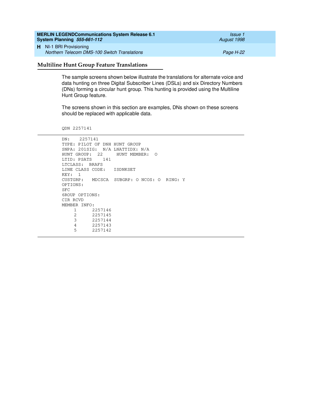 Lucent Technologies 6.1 manual Multiline Hunt Group Feature Translations 