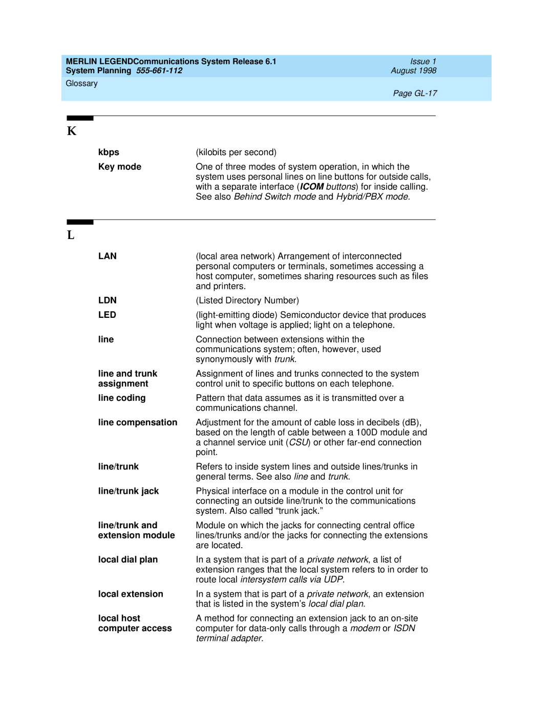 Lucent Technologies 6.1 manual Lan, Ldn, Led 