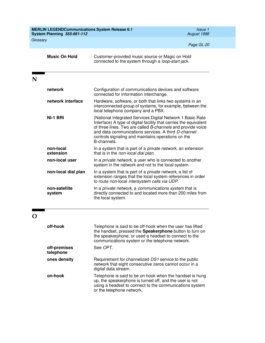 Lucent Technologies 6.1 manual NI-1 BRI 