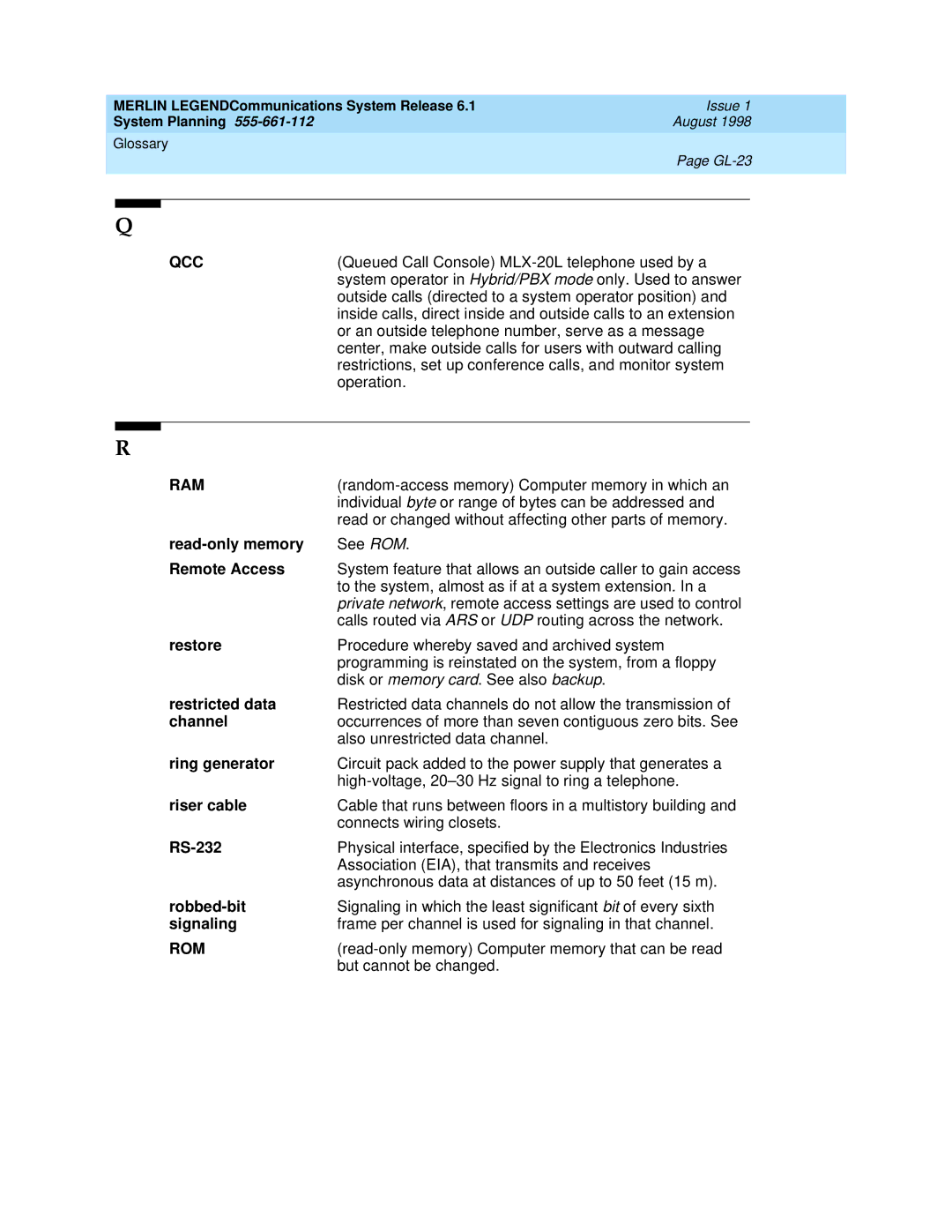 Lucent Technologies 6.1 manual Qcc, Ram, Rom 