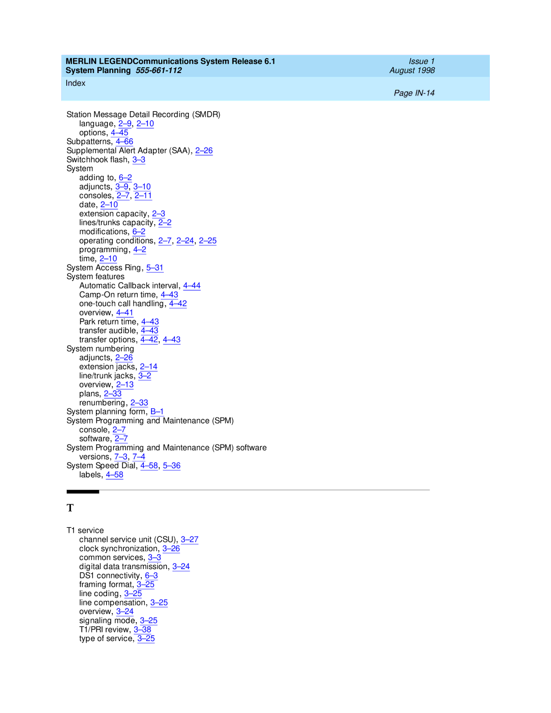 Lucent Technologies 6.1 manual IN-14 