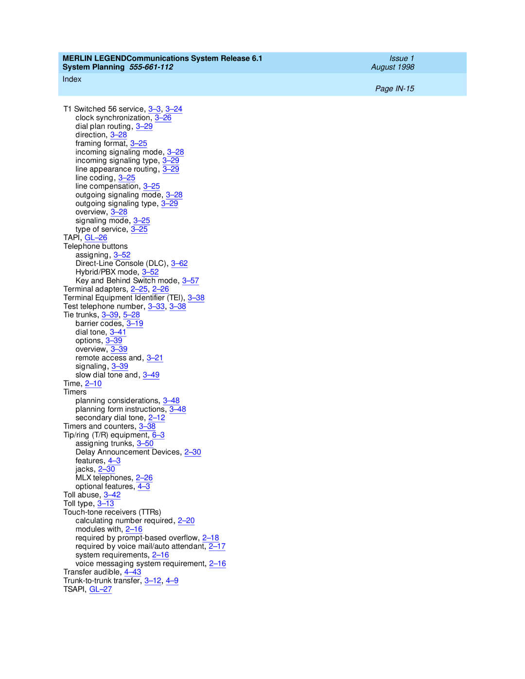 Lucent Technologies 6.1 manual TAPI, GL-26 