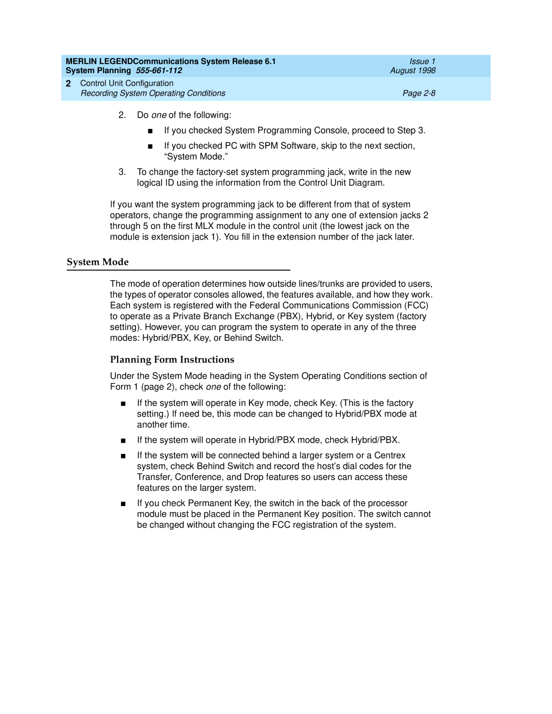 Lucent Technologies 6.1 manual System Mode 