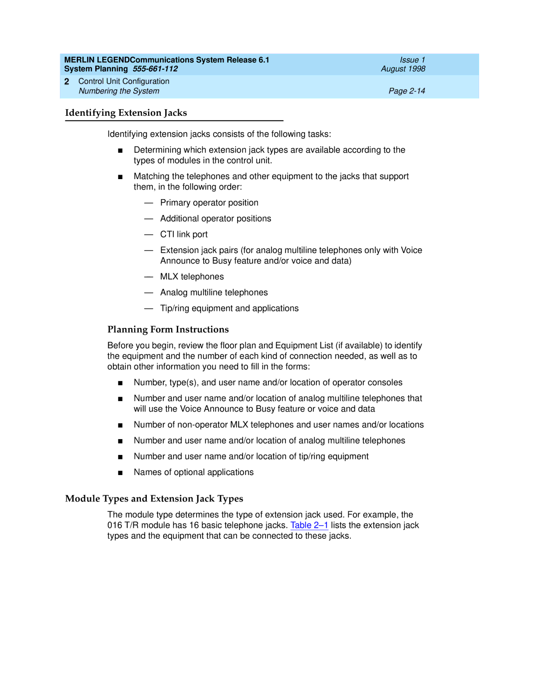 Lucent Technologies 6.1 manual Identifying Extension Jacks, Module Types and Extension Jack Types 