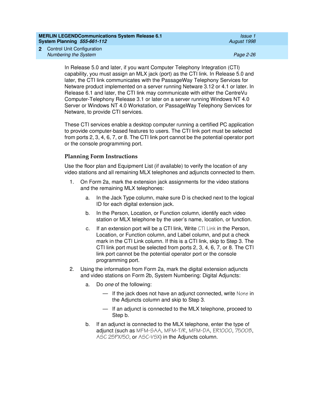 Lucent Technologies 6.1 manual ASC 25PX/50, or ASC-VSX in the Adjuncts column 