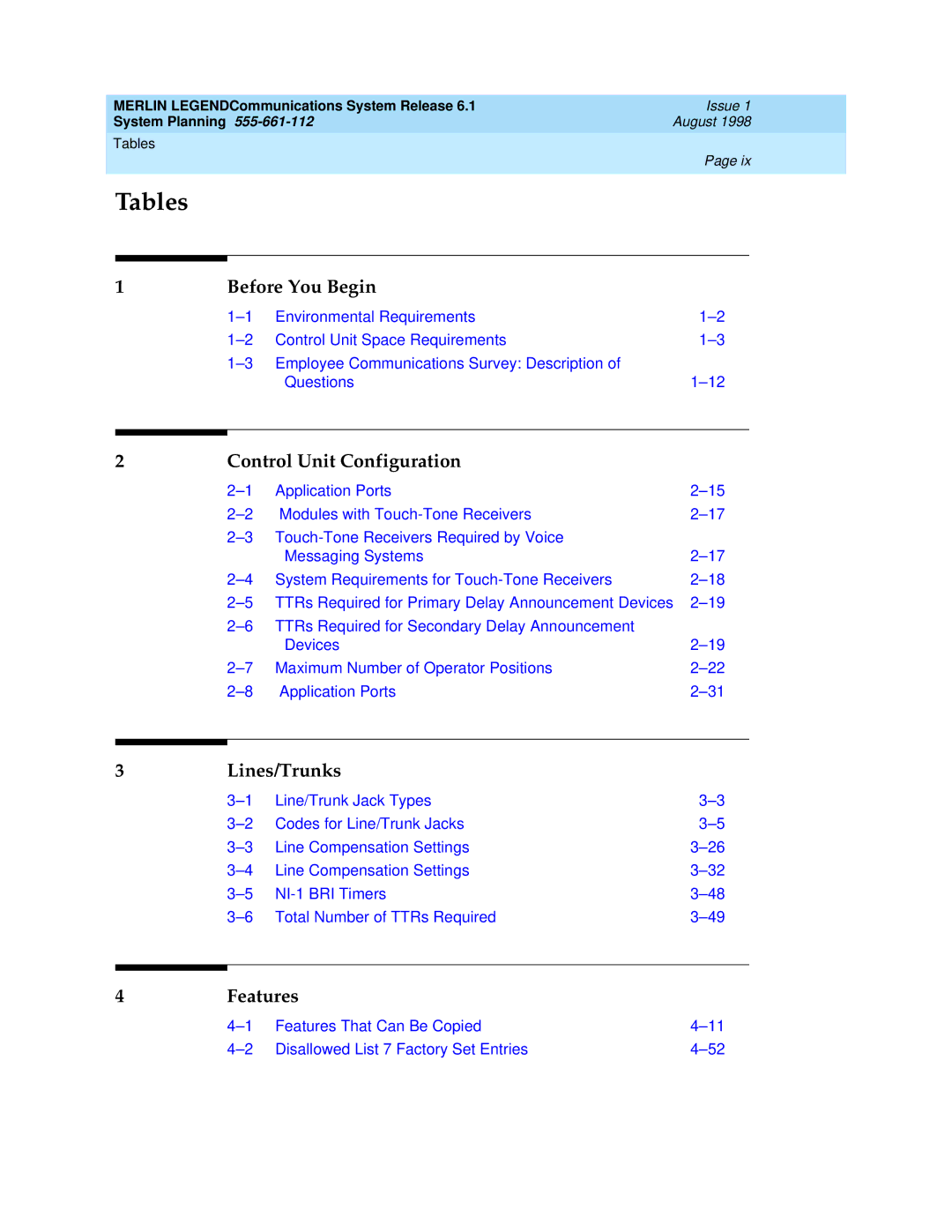 Lucent Technologies 6.1 manual Tables 