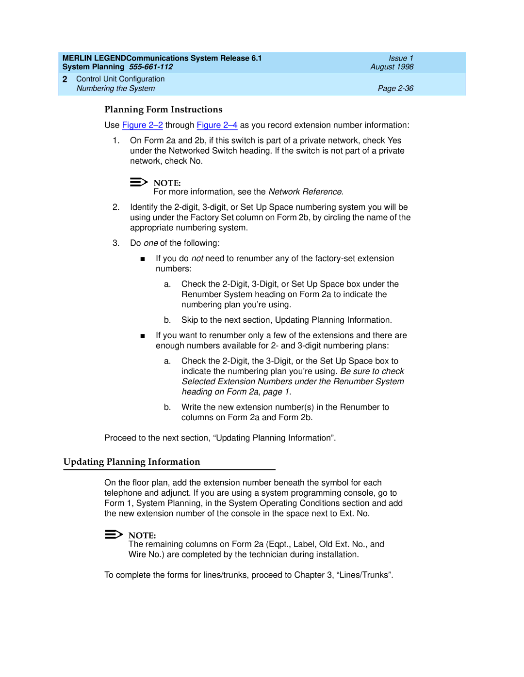 Lucent Technologies 6.1 manual Planning Form Instructions, Updating Planning Information 