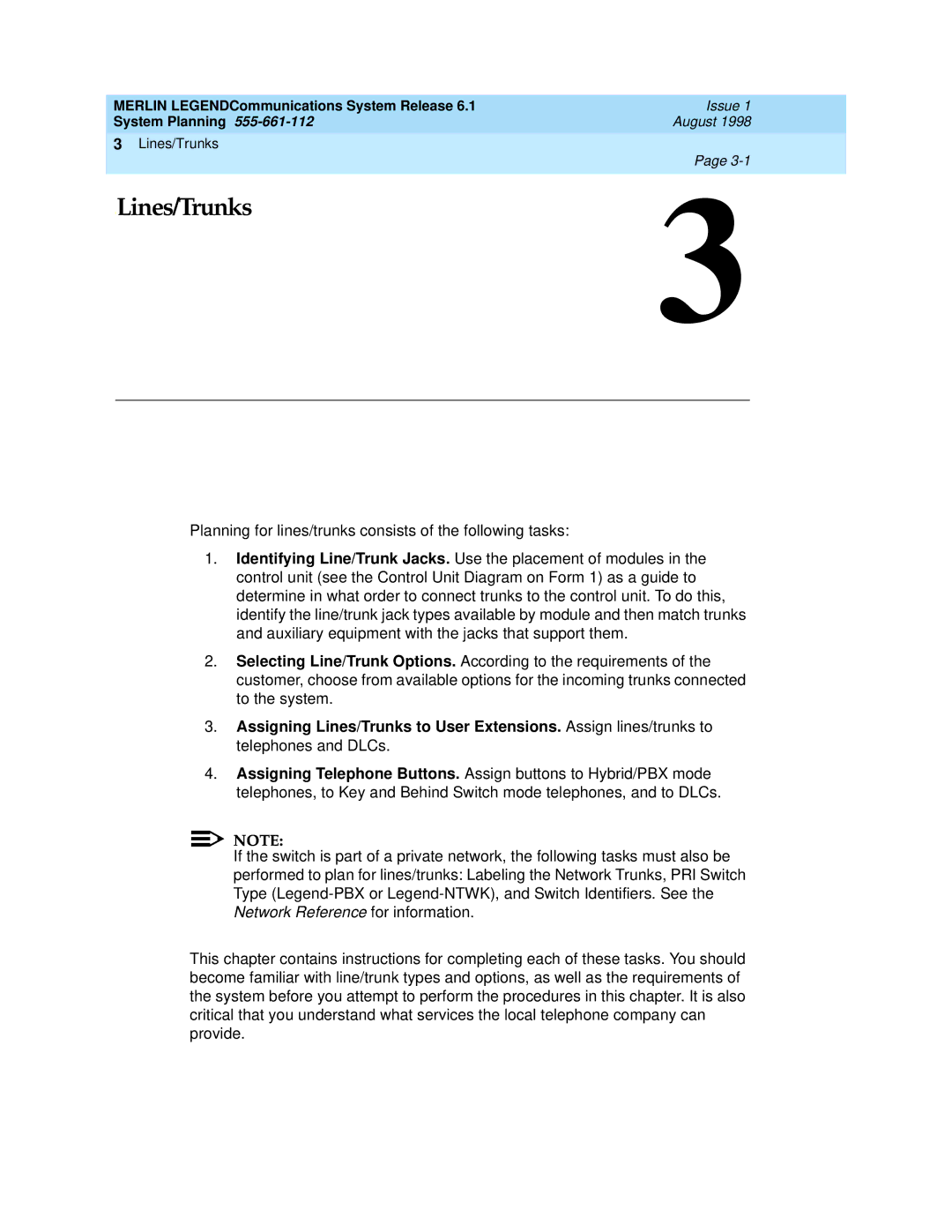 Lucent Technologies 6.1 manual Lines/Trunks 