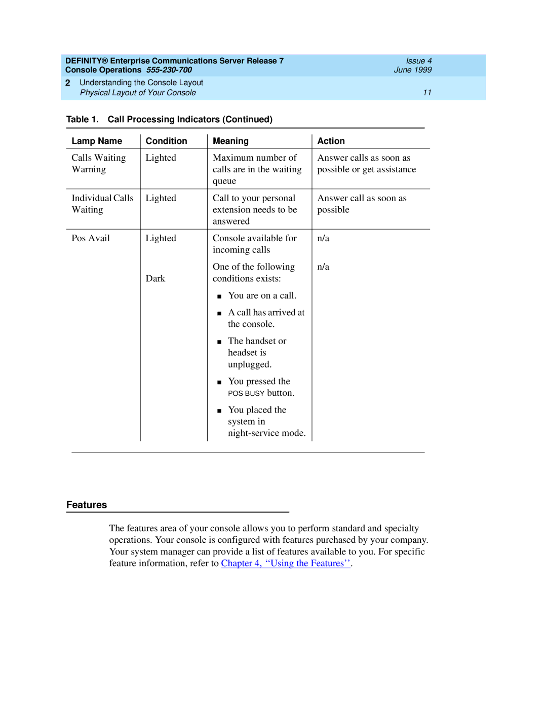 Lucent Technologies 2500, 7103A, 7101A manual Features 