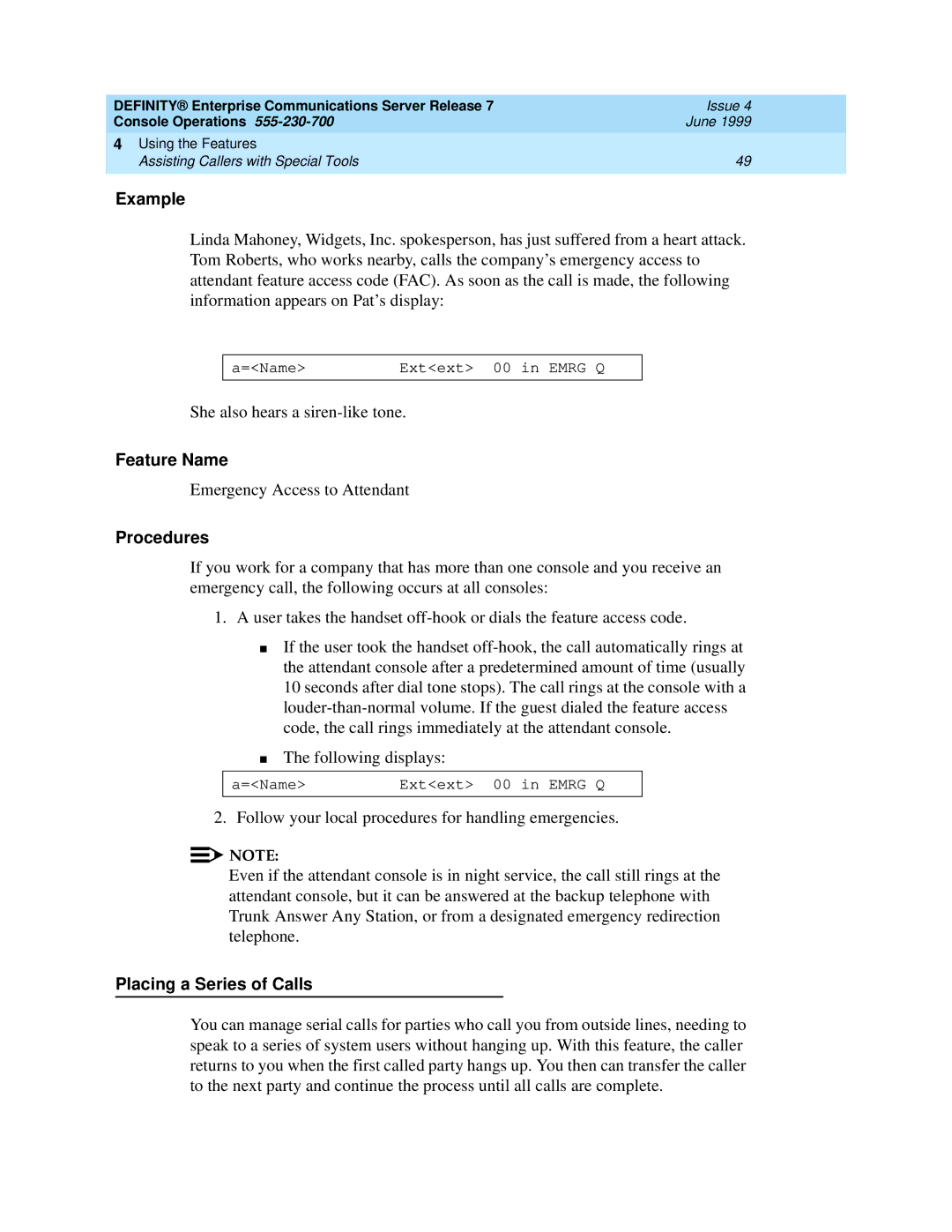 Lucent Technologies 7101A, 7103A, 2500 manual Placing a Series of Calls 