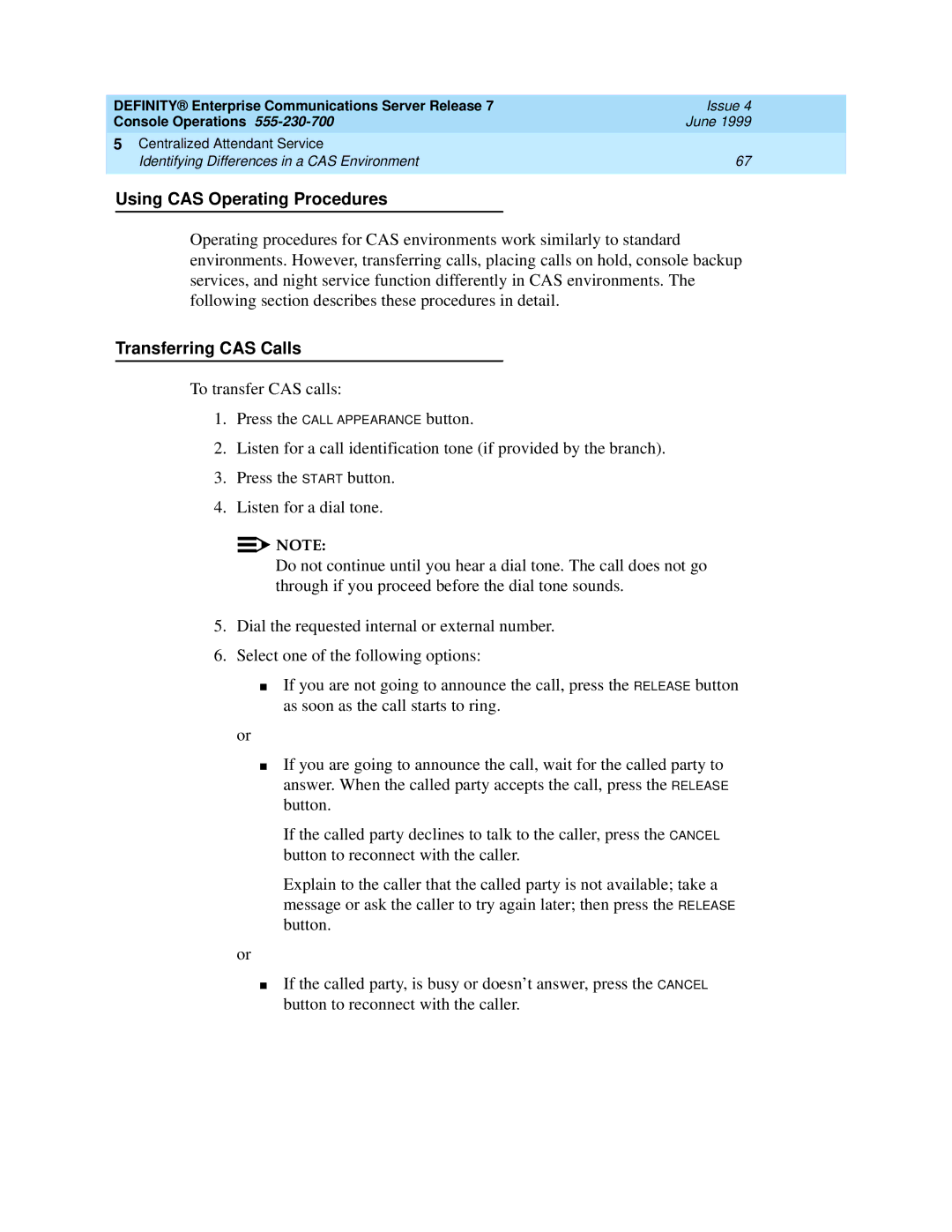 Lucent Technologies 7101A, 7103A, 2500 manual Using CAS Operating Procedures, Transferring CAS Calls 