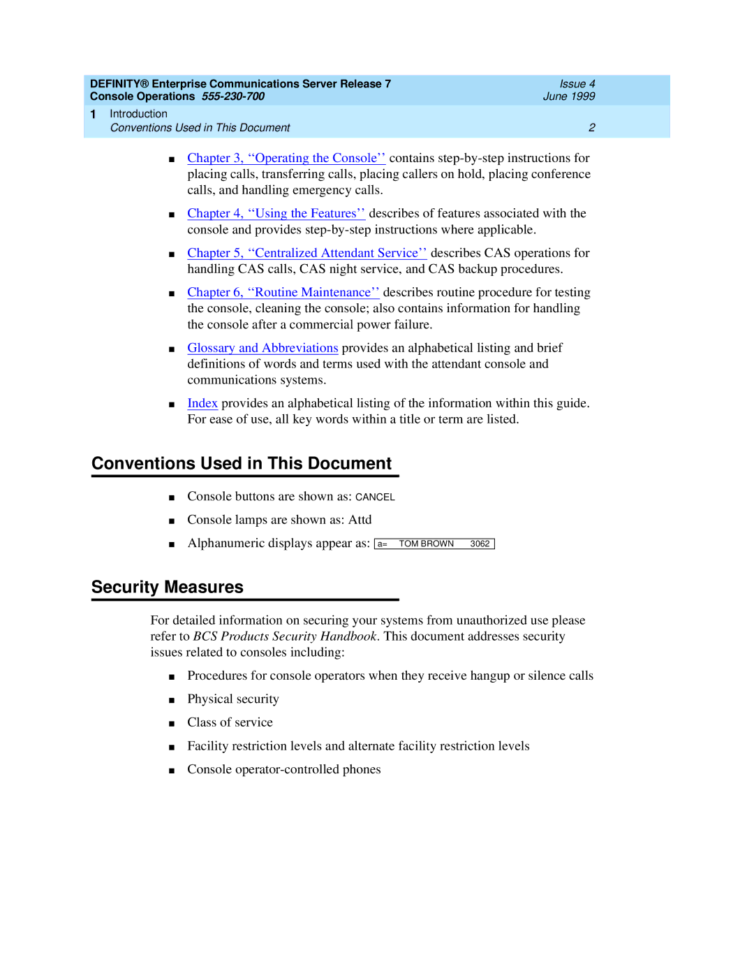 Lucent Technologies 2500, 7103A, 7101A manual Conventions Used in This Document, Security Measures 