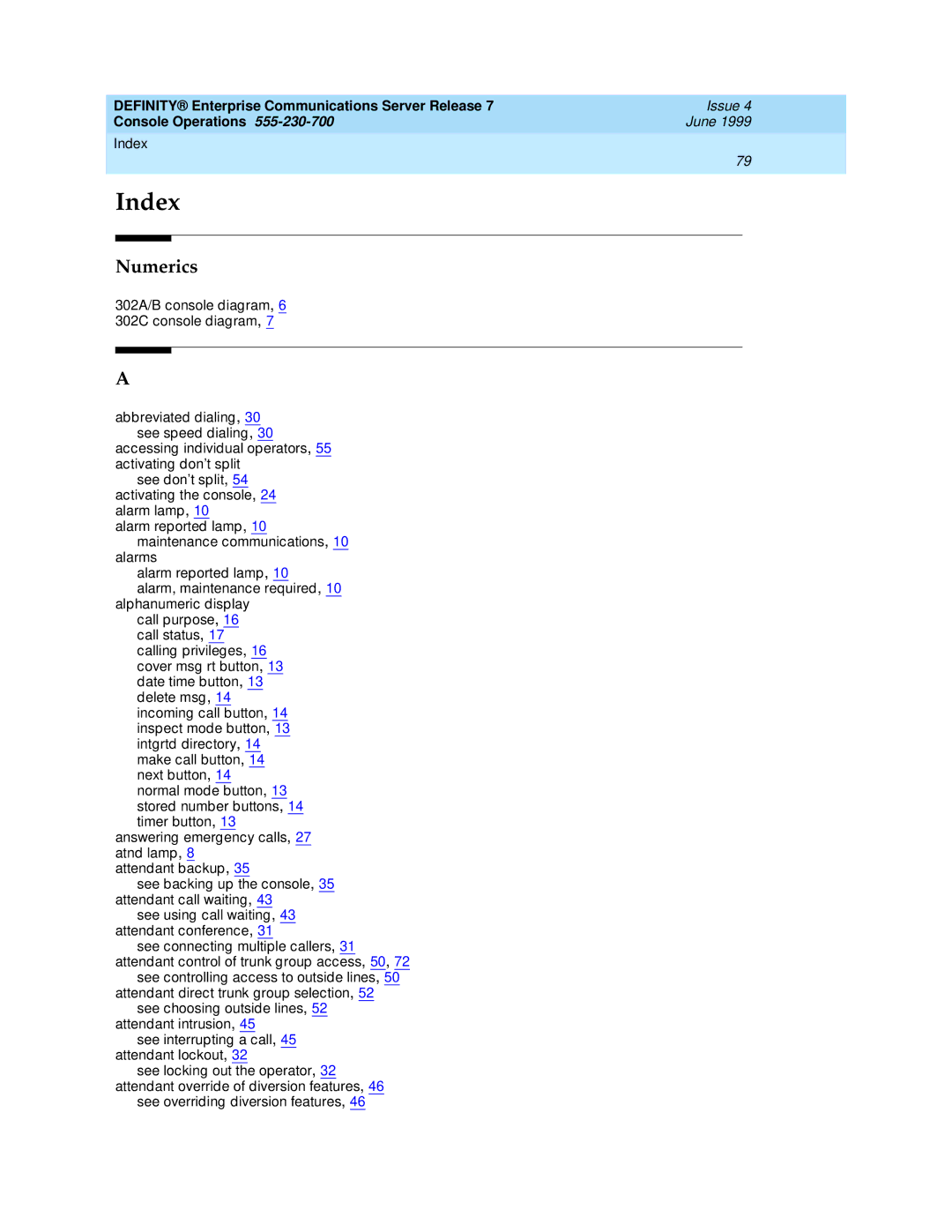 Lucent Technologies 7101A, 7103A, 2500 manual Index 