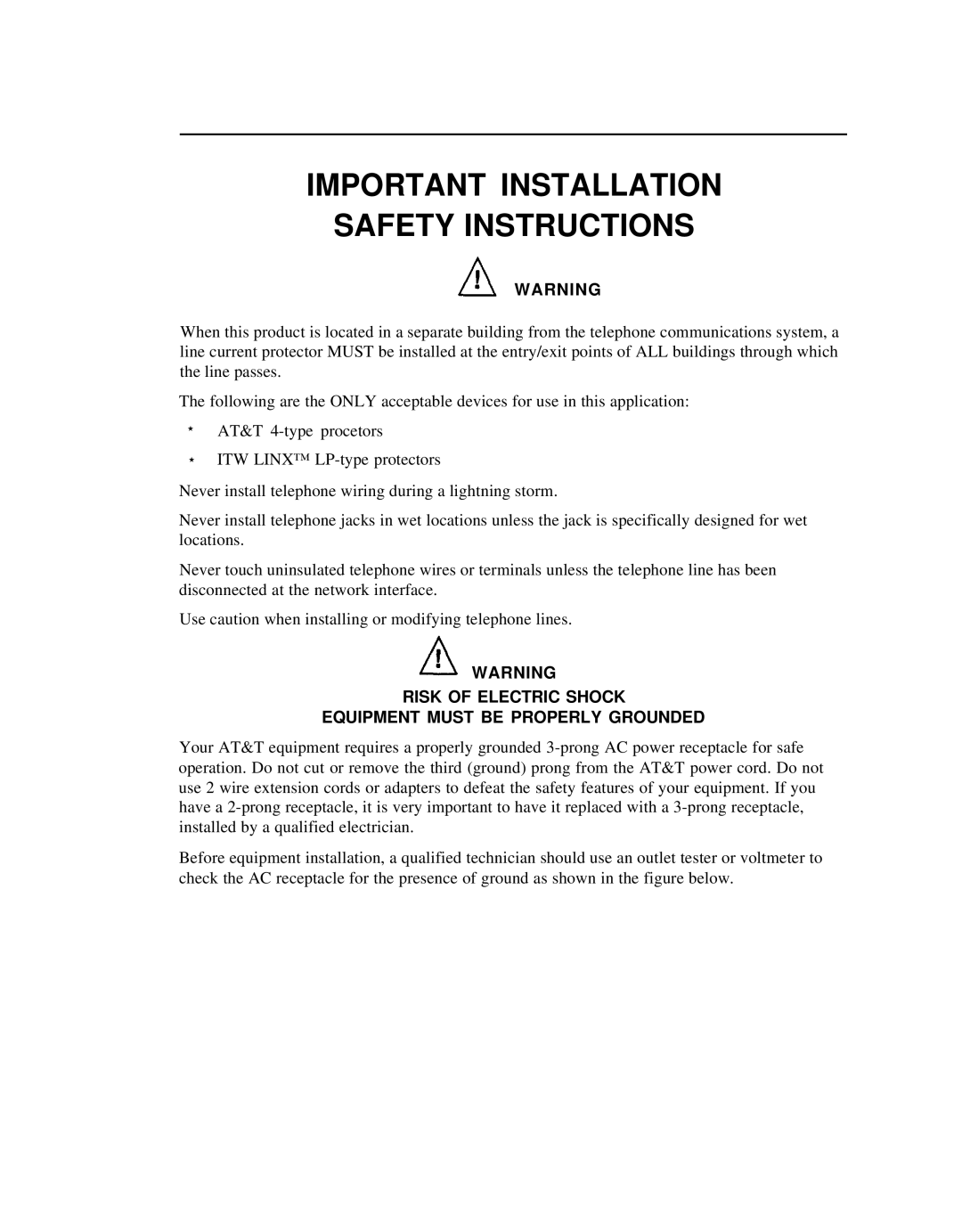 Lucent Technologies 7400B manual Important Installation Safety Instructions 