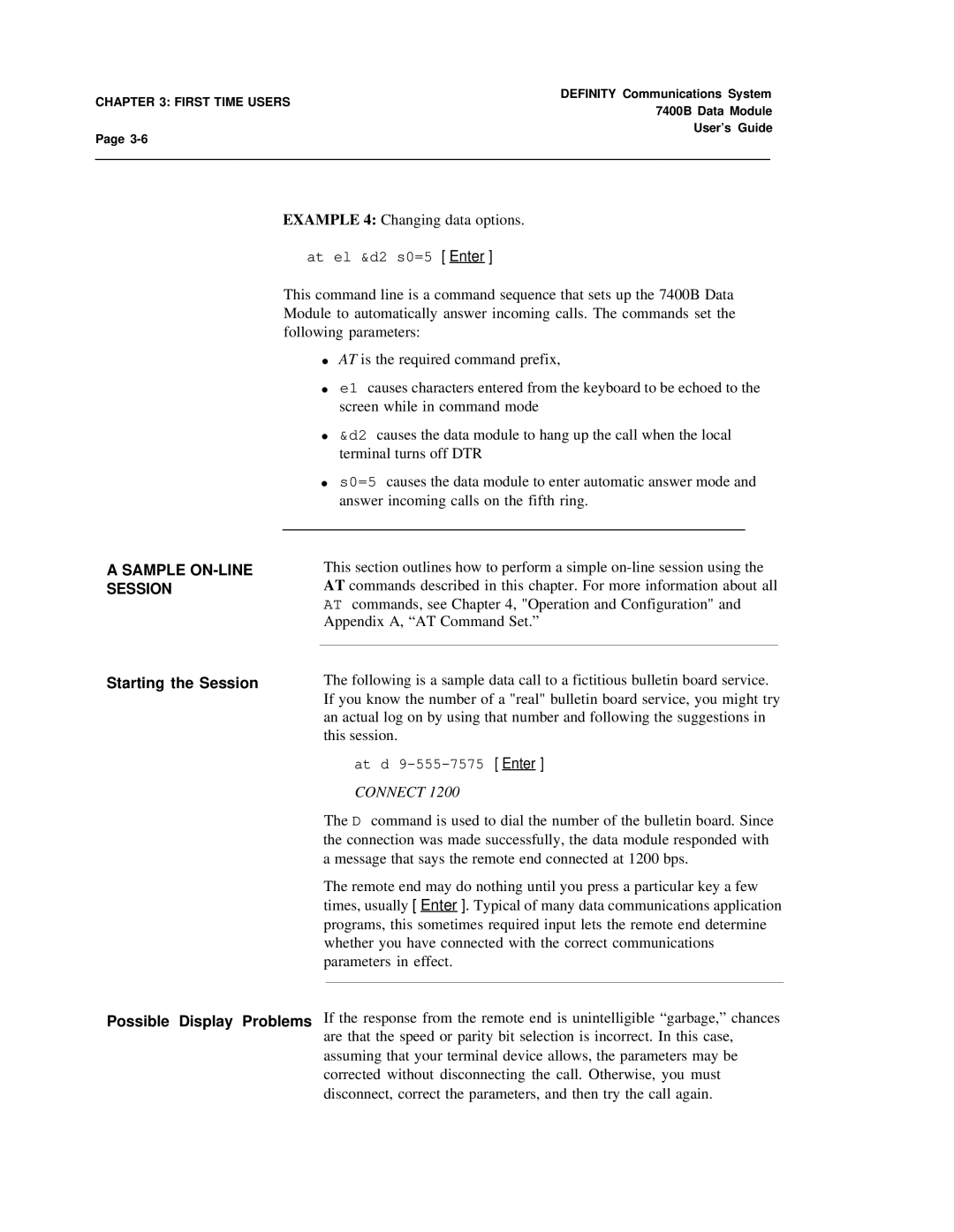 Lucent Technologies 7400B manual Sample ON-LINE Session, Starting the Session 