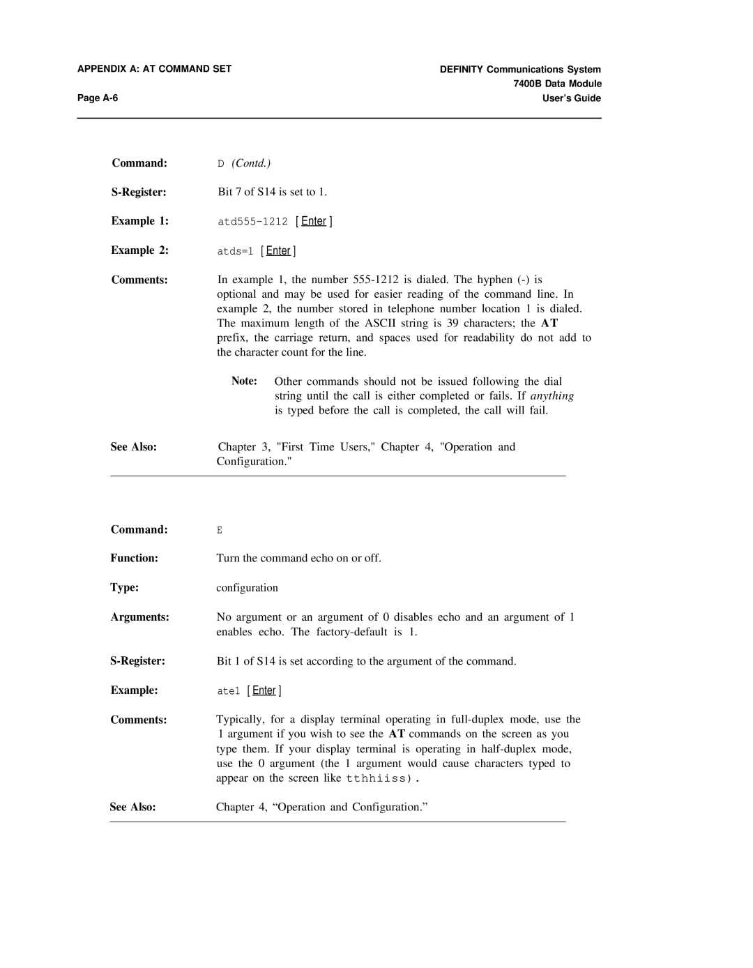 Lucent Technologies 7400B manual Command Function 