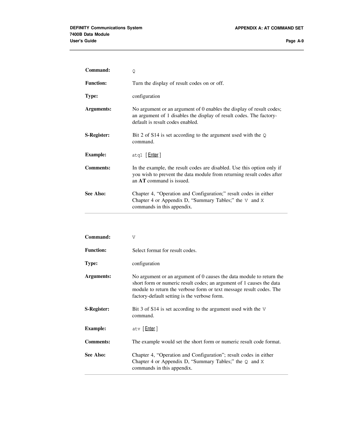 Lucent Technologies 7400B manual Atv Enter 