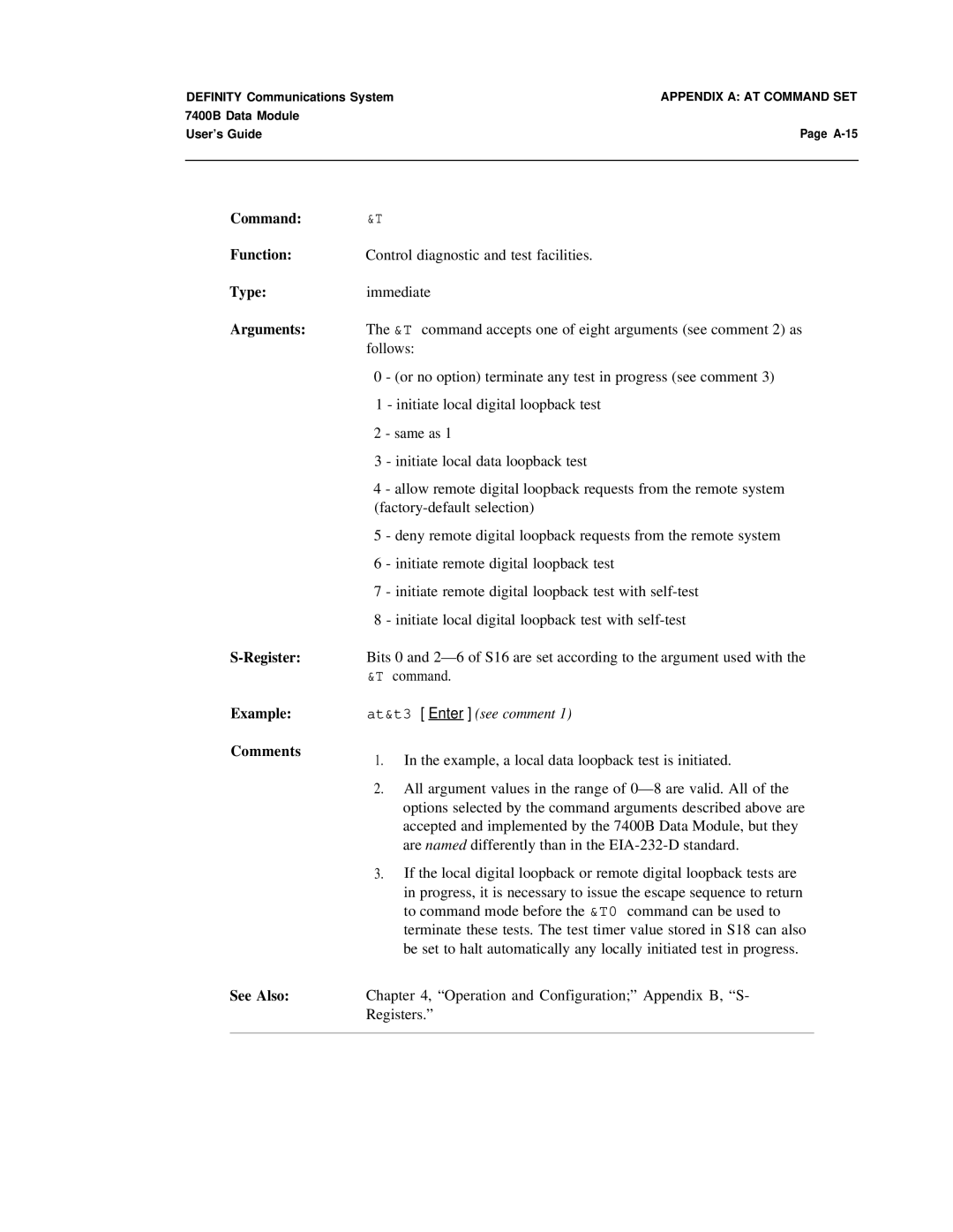 Lucent Technologies 7400B manual At&t3 Enter see comment 