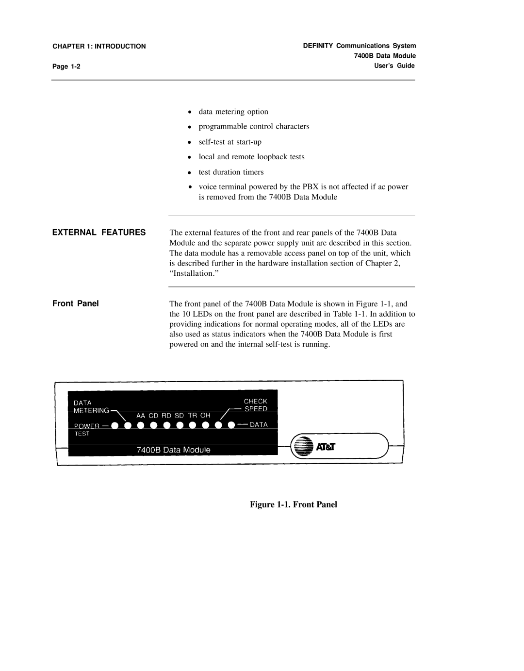 Lucent Technologies 7400B manual External Features, Front Panel 