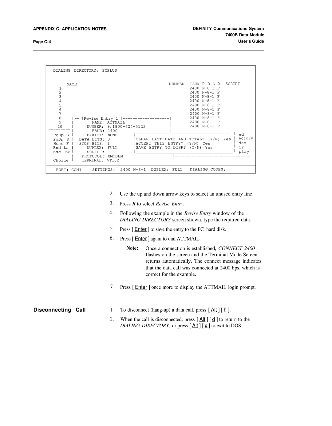 Lucent Technologies 7400B manual Disconnecting Call, C-4 