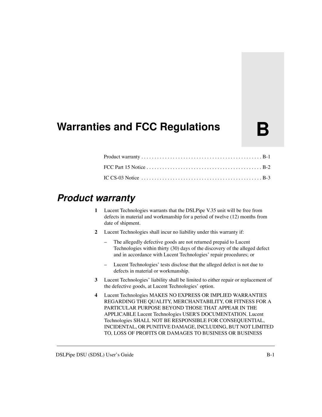 Lucent Technologies 7820-0657-001 manual Warranties and FCC Regulations, Product warranty 